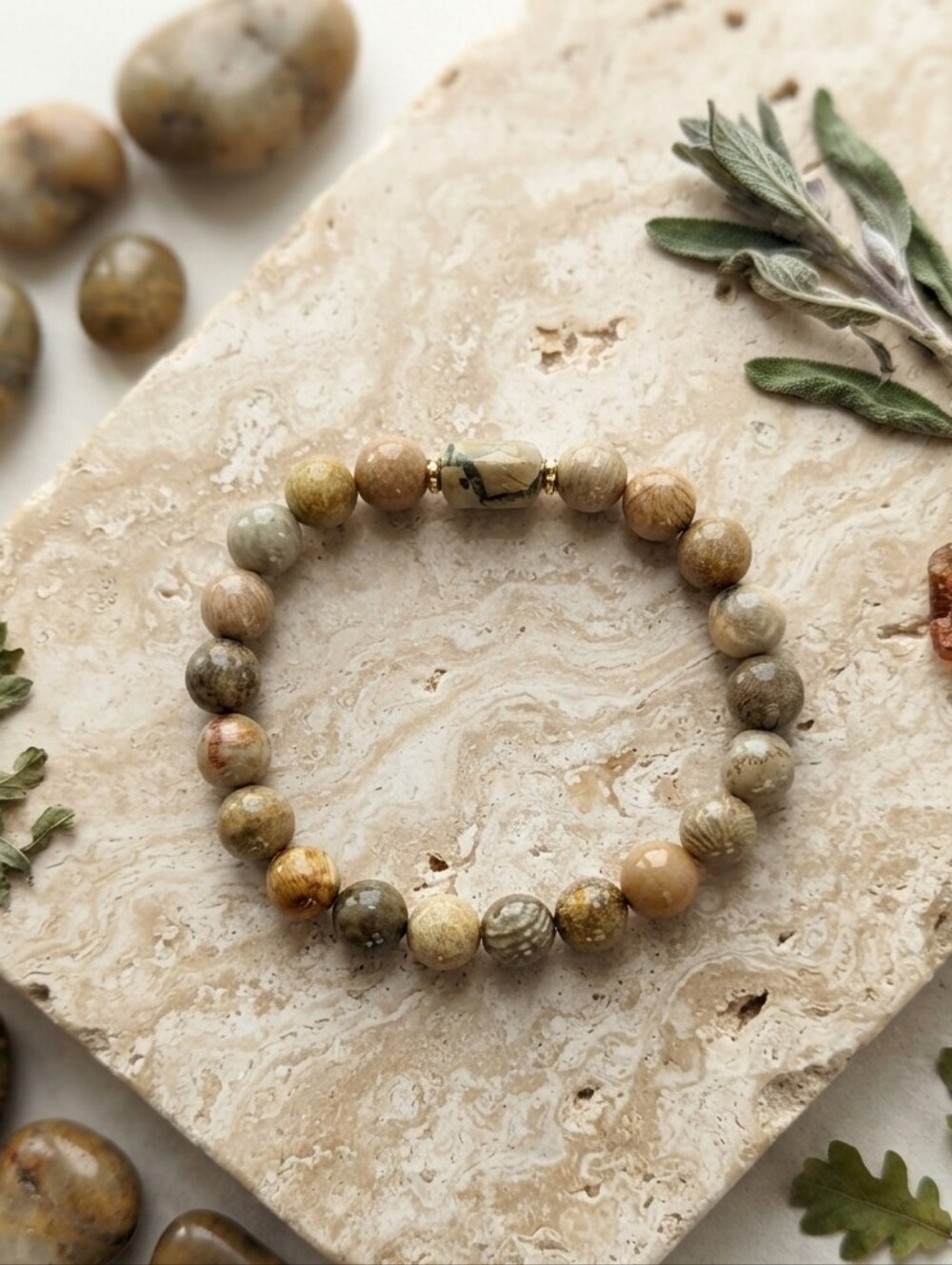 Fossil Coral/Jasper Bracelet